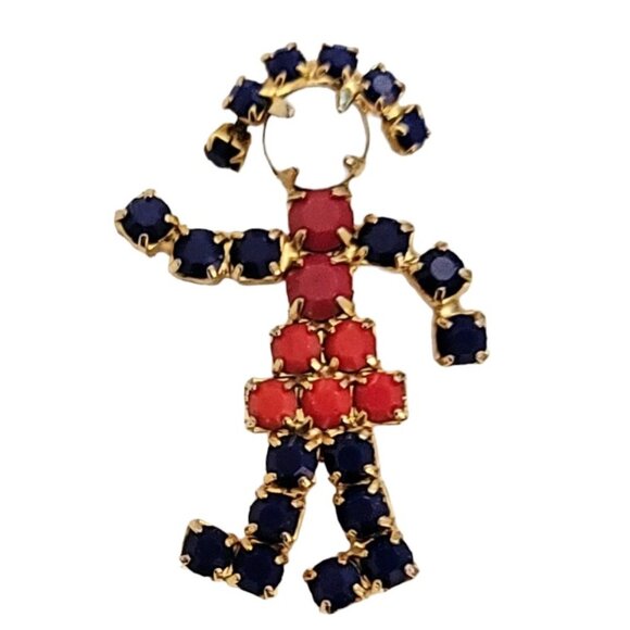 Patriotic Red White Blue Prong Set Rhinestone Girl Pin L36 - Picture 2 of 7